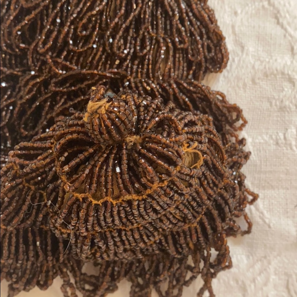 Vtg Amber Colored Beaded Drawstring Flapper Bag - image 4